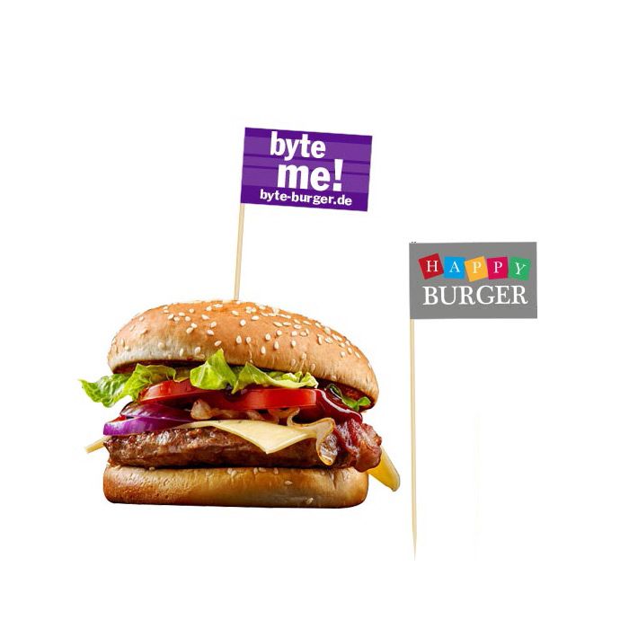 Burger Flags oder Zahnstocher Fhnchen 125 mm, Burger Flags 125mm, Burger-Flags, Burger Flags, Minifahnen, Minifaehnchen, Holzpicker, Holz Picker.