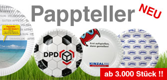 Werbeartikel: Partyartikel, Events-artikel,=Werbe Pappteller, Werbeteller,