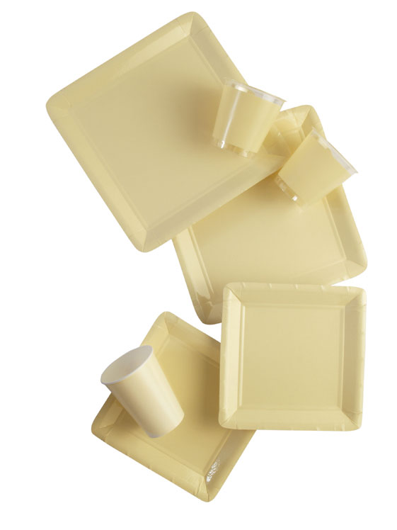 Werbeartikel: Viereckig Papp teller=Creme. Pappteller  - UF