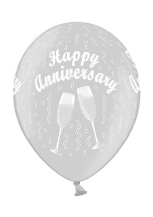 Werbeartikel: Luftballons Herz, Luftballons Hochzeit,=Luftballons Happy Anniverary Silver