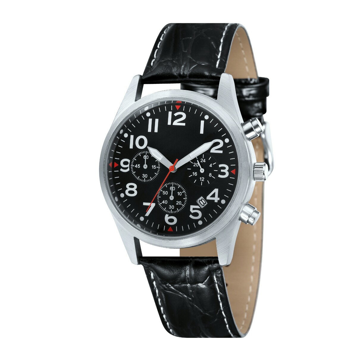 Werbeartikel: Chronographen schwarzes Echtlederarmband Werbeartikel: Chronographen schwarzes Echtlederarmband