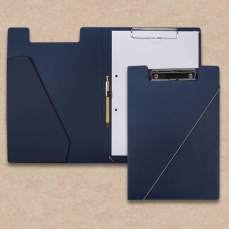 Werbeartikel: Klemm-mappen dunkelblau mit Holz-Kugelschreiber und Steckfach Blau Werbeartikel: Klemmmappen=Klemm-mappen dunkelblau mit Holz-Kugelschreiber und Steckfach Blau