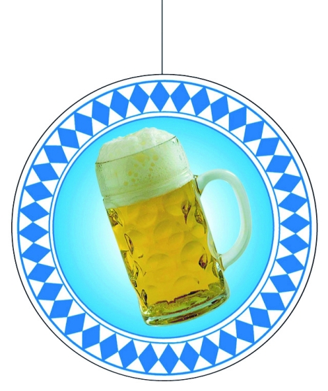Werbeartikel: Deckenhänger „Bierkrug im Rautenkreis“ Werbeartikel: Themendekoration Bayern ab Lager=Deckenhänger „Bierkrug im Rautenkreis“