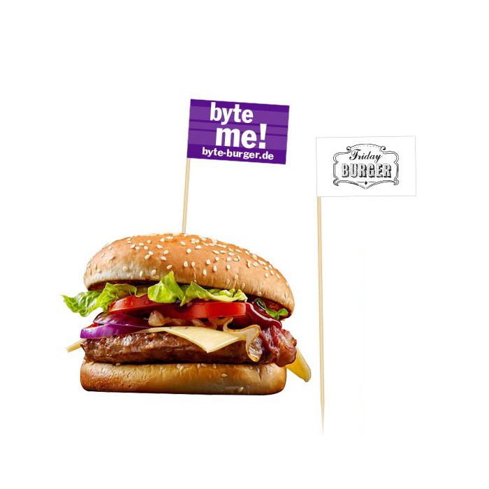 Werbeartikel: Burger Flags oder Zahnstocher Fähnchen 150 mm Werbeartikel: Flags Burger=Burger Flags oder Zahnstocher Fähnchen 150 mm
