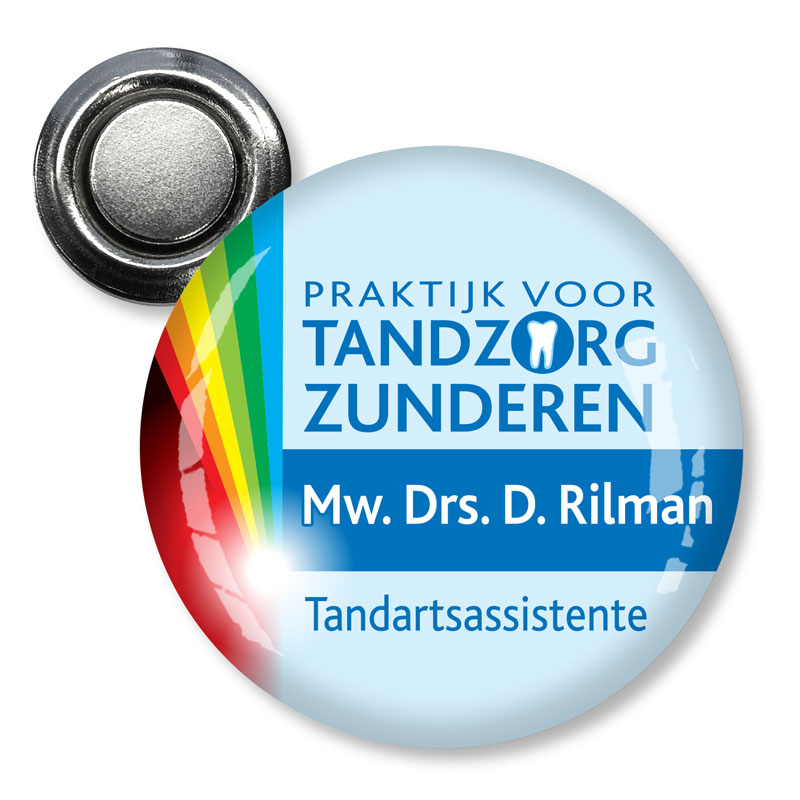 Werbeartikel: Namensschilder=Runde Namensschild mit 1‑stufigem Dominglabel